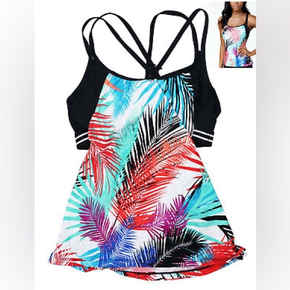 Last chance…JAG Tankini Top Swimsuit Swim Layered Underwire 32D 32DD Small S New - Picture 1 of 4